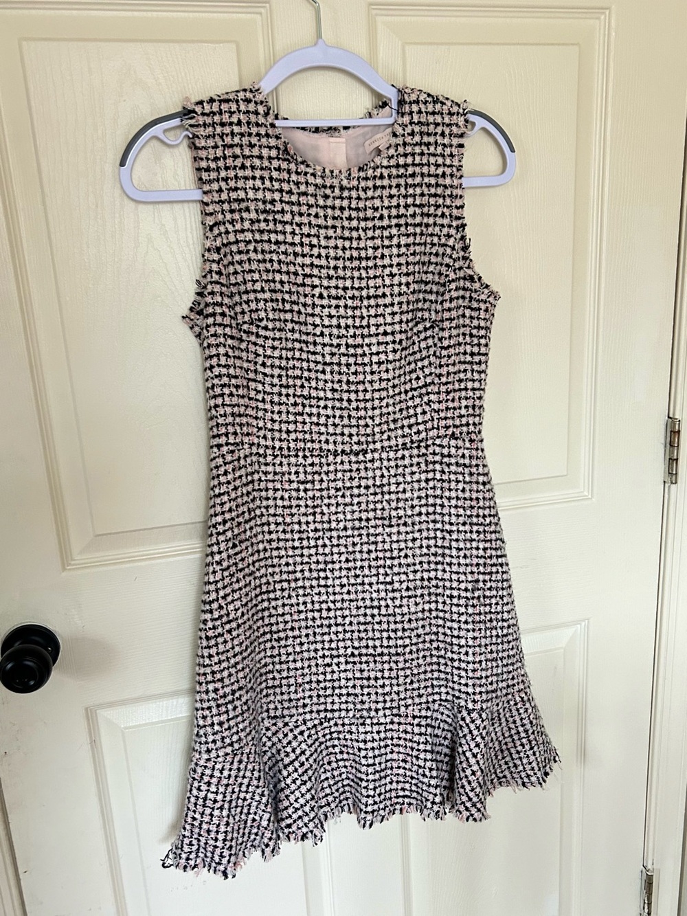 Rebecca Taylor Houndstooth Tweed Shift Dress Size 4 Blank Pink Clueless